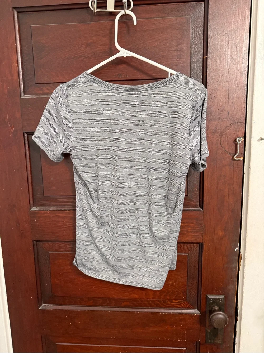 Nike Women’s Gray Striped V-Neck Short Sleeve Tee